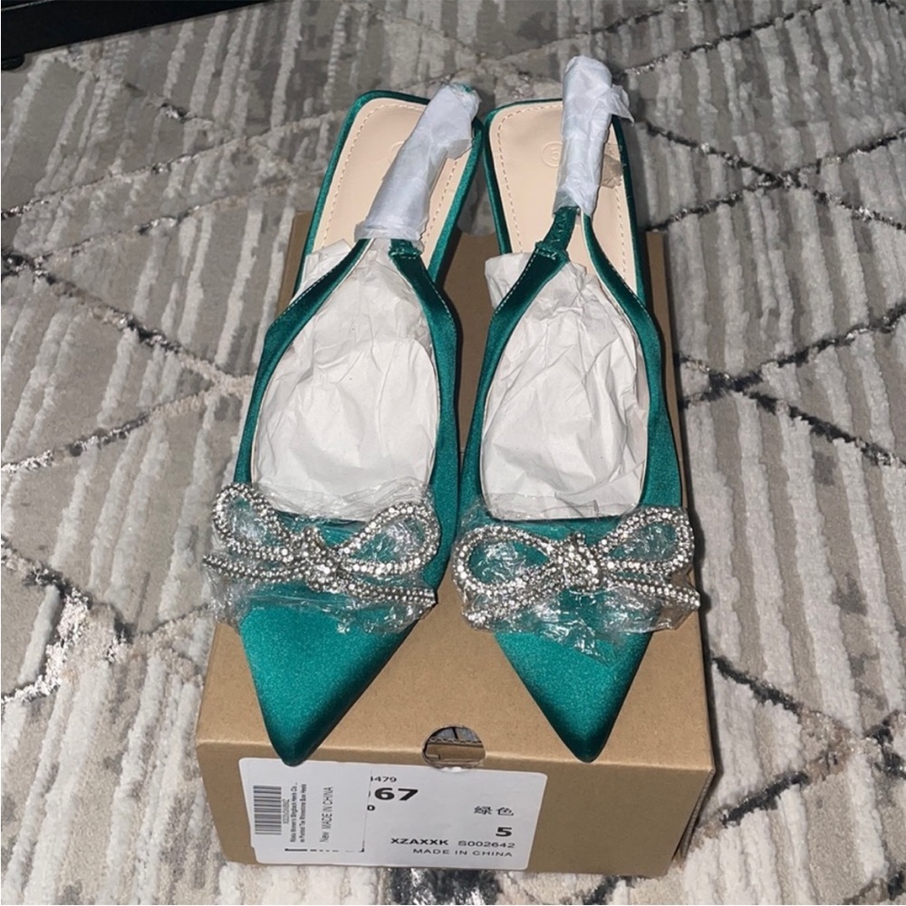 Rhinestone Bow Satin Slingback Heels